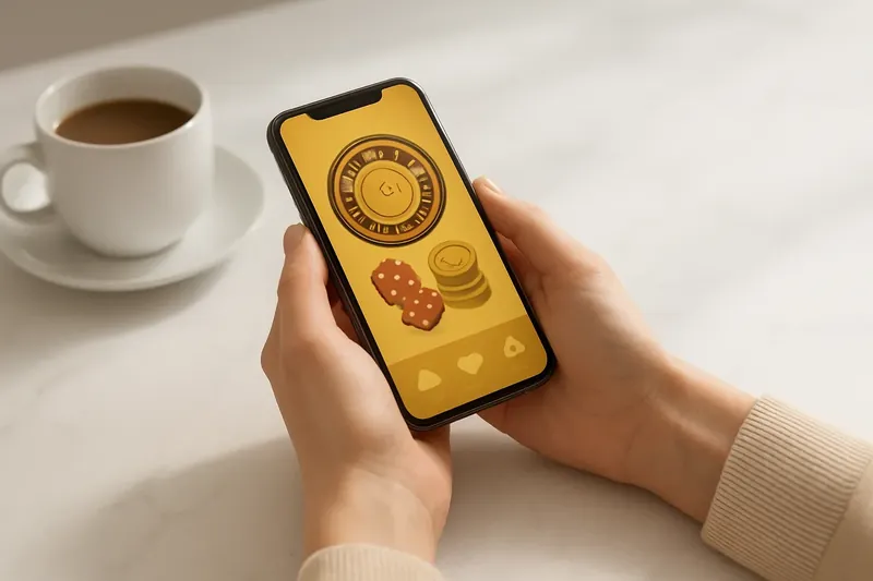 Close-up of hands holding smartphone with casino app on screen