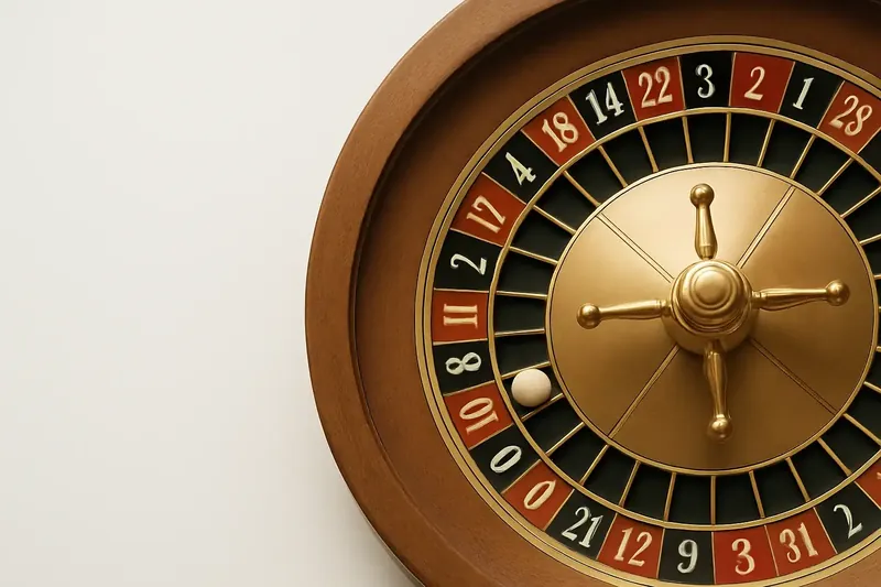 Close-up overhead of roulette wheel center with gold accents